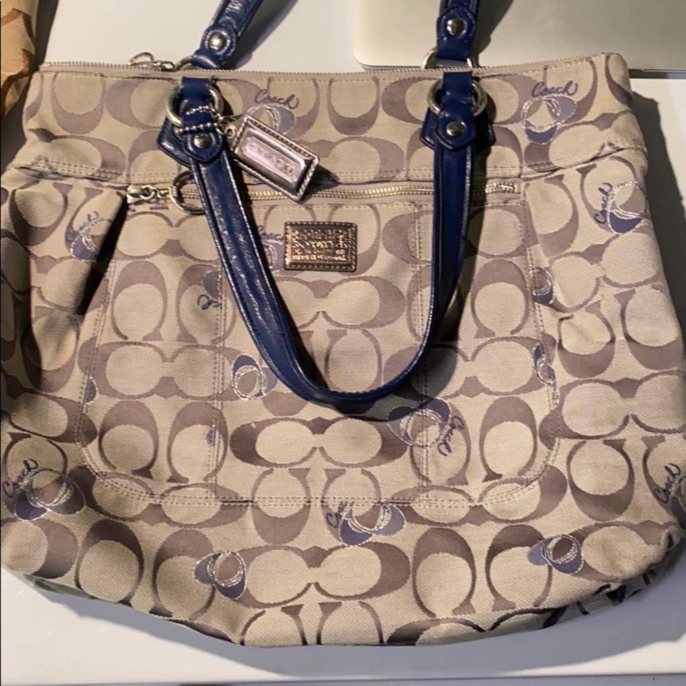 Coach tote purse blue and gray